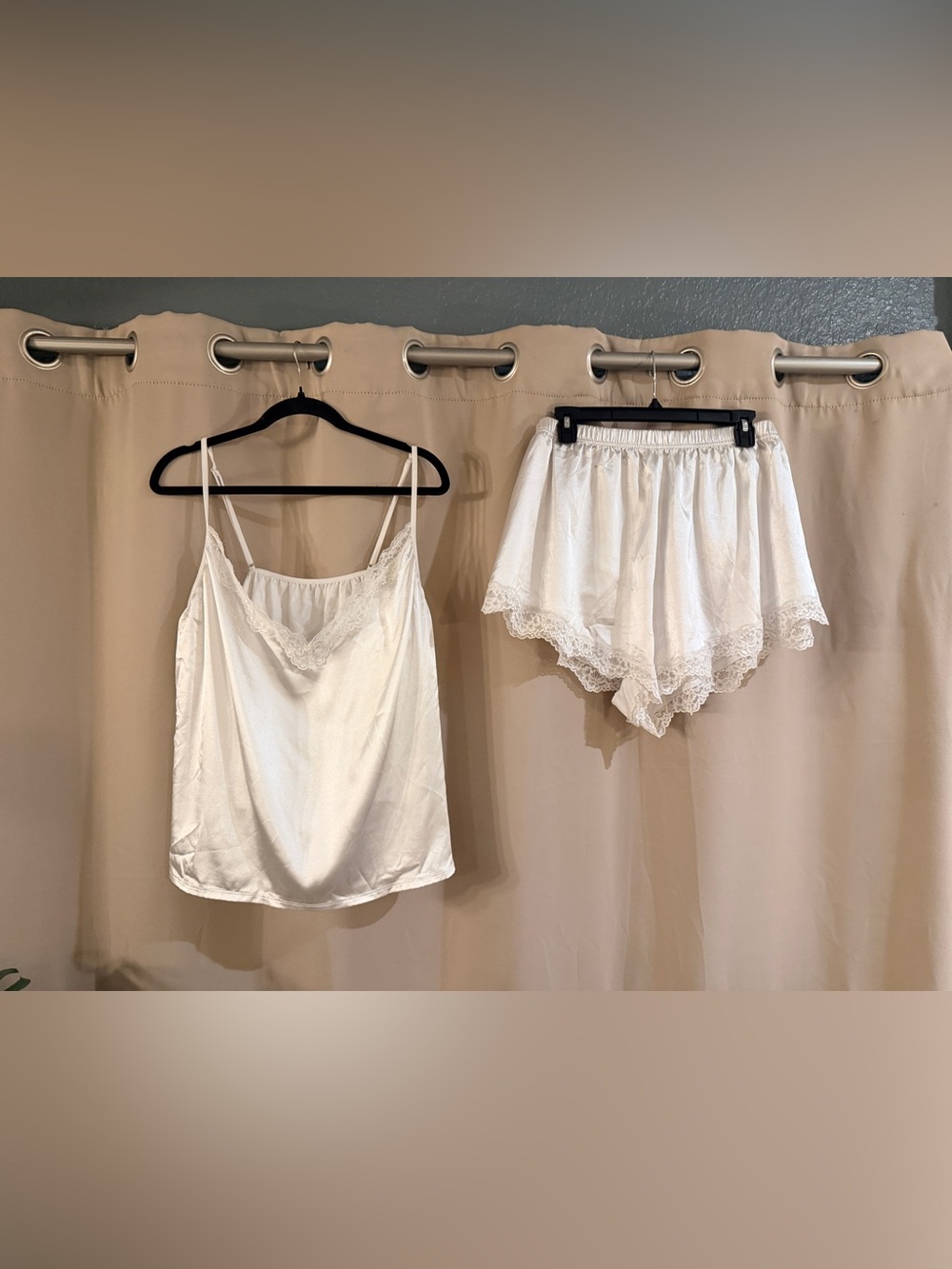 Silky Lace Trim White Cami and Shorts Sleep Set